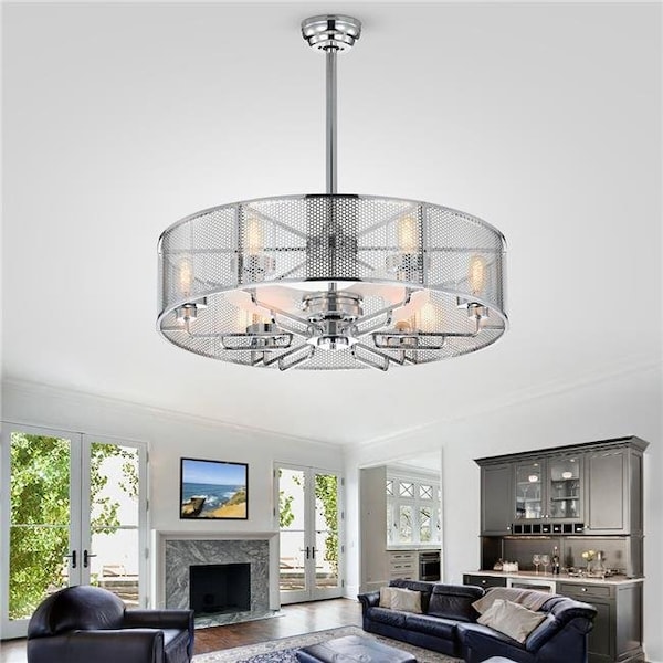 Warehouse Of Tiffany CFL-8422B-CH 32 in. Shilroe Indoor Remote Controlled Fandelier with Light Kit; Chrome CFL-8422B/CH - main
